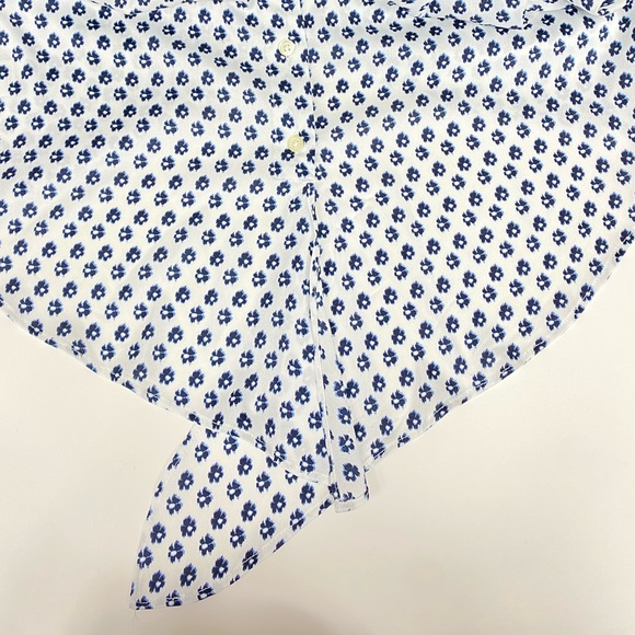 Ann Taylor White Button-Down Blue Flower Print Long-Sleeve Blouse Size S… - Picture 7 of 11